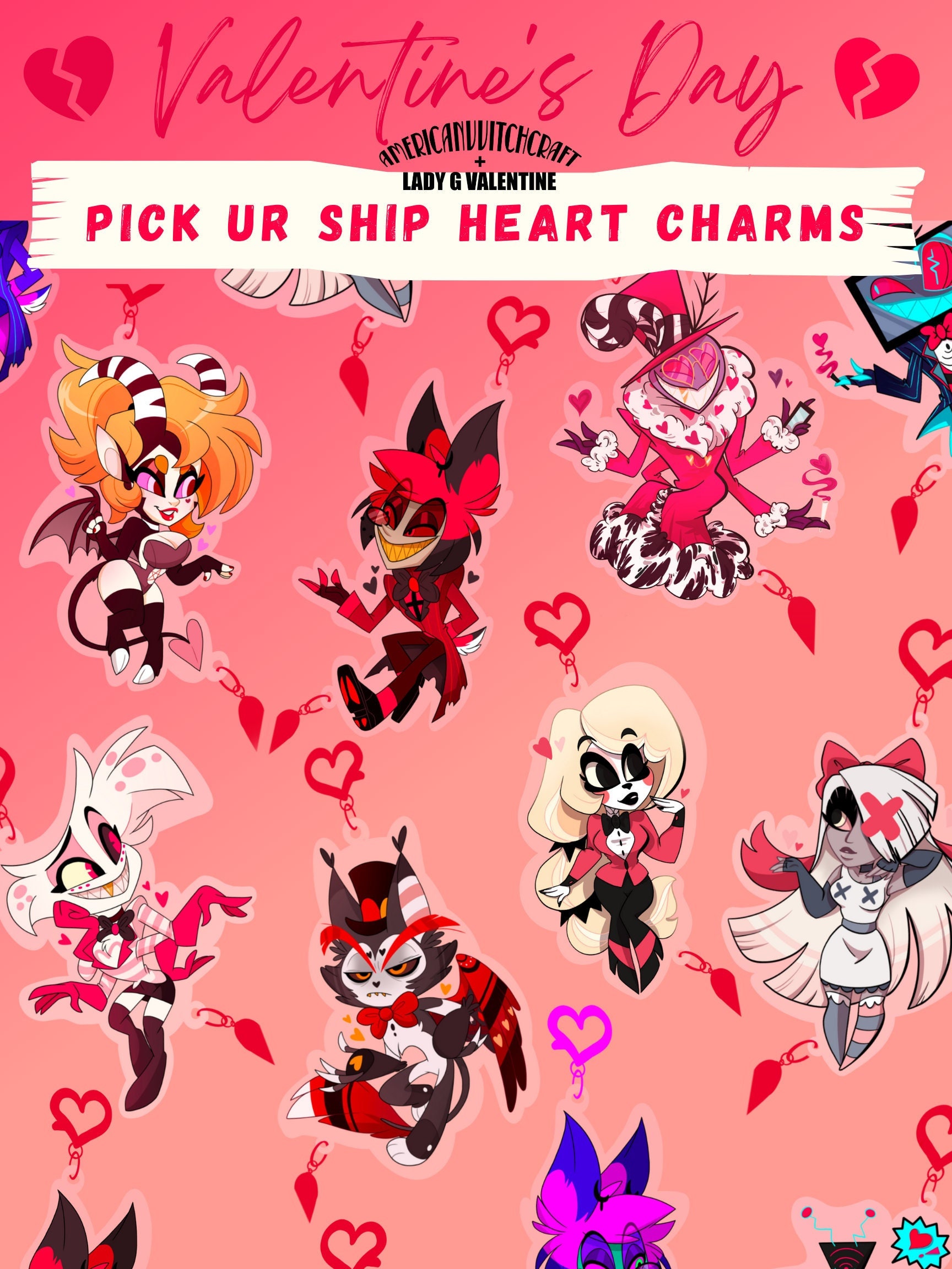 Hazbin Hotel Ship Charms Magnetic Heart Acrylic Charm Set - Etsy