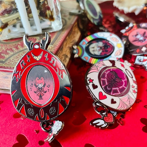 Unofficial Demon Cartoon Tamagotchi Lenticular Enamel Pin Set