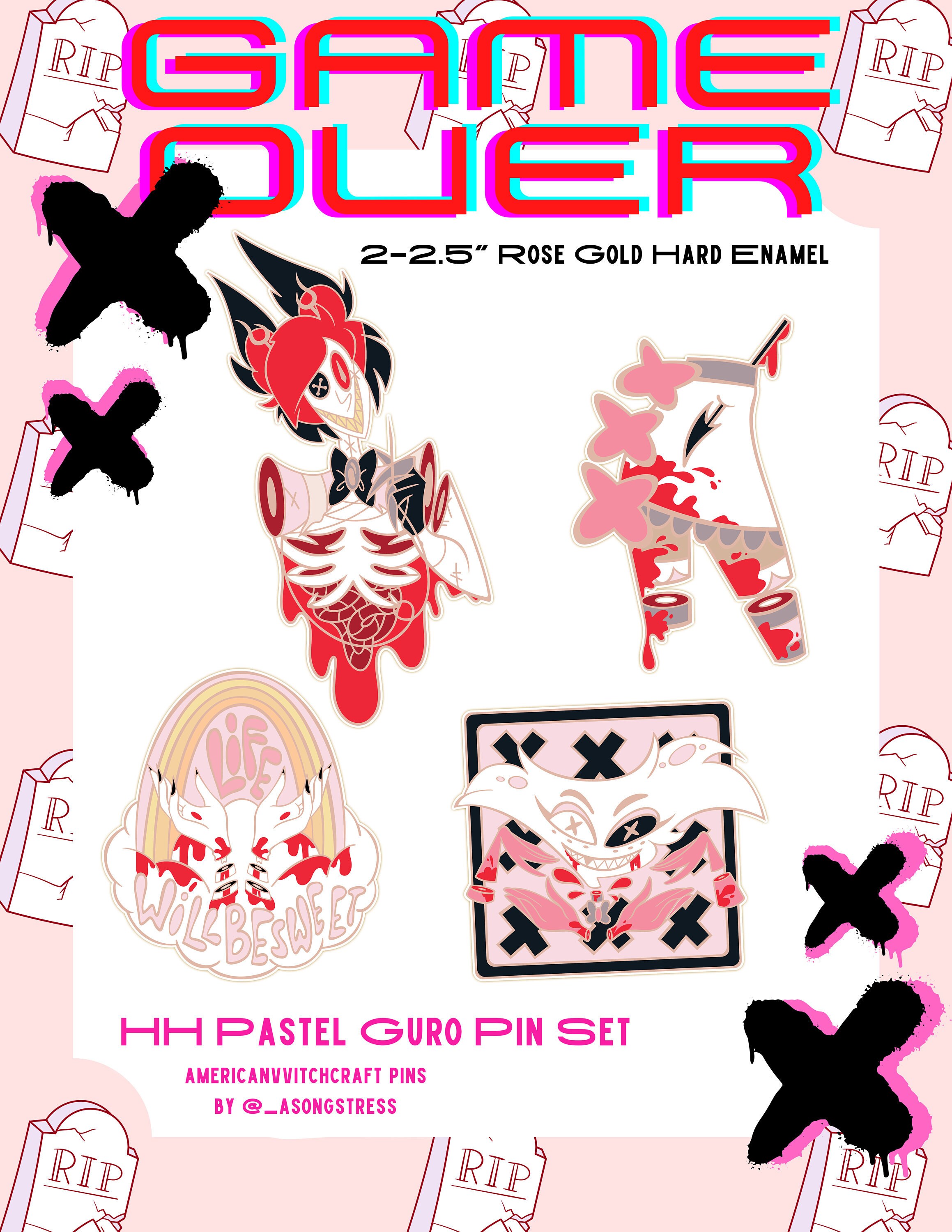 Hazbin Hotel Game Over Pastel Guro Pin Set *PRE-ORDER*
