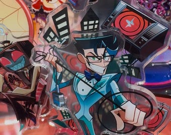 Hazbin Hotel Alastor, Vox, Lucifer et Hellaverse, Voyageurs debout en acrylique de 5,5 po.