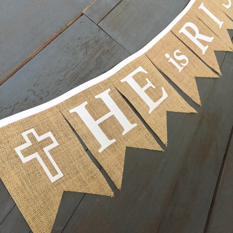 He Is Risen Easter Jesus Burlap Bunting Banner with White Etsy