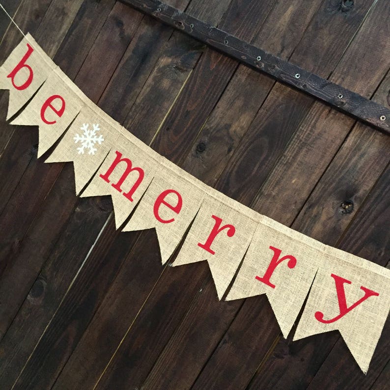 Be Merry Christmas Burlap Pennant Banner with Snowflake for | Etsy