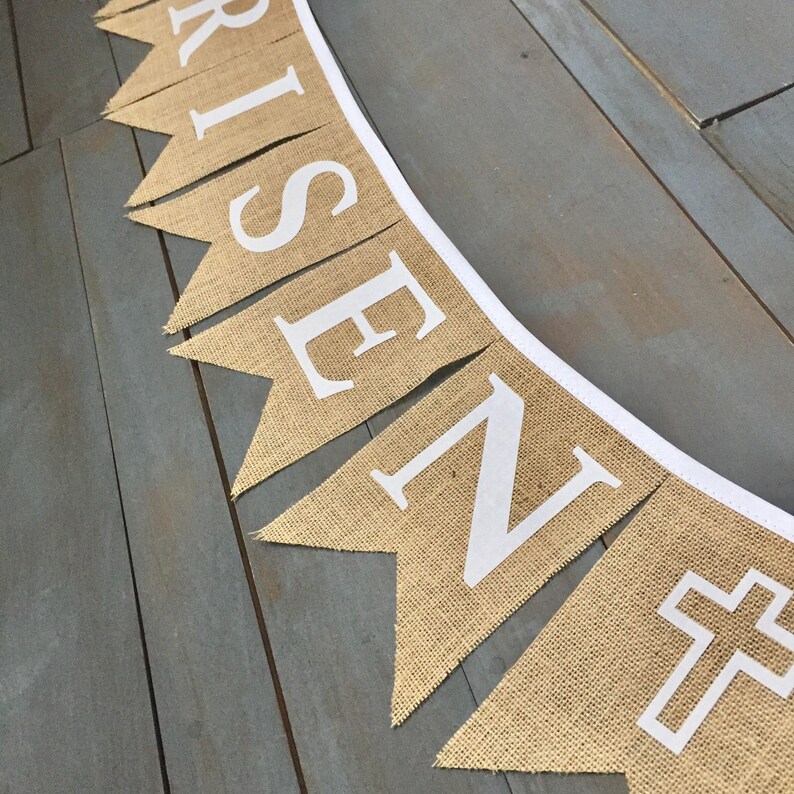 He Is Risen Easter Jesus Burlap Bunting Banner with White Etsy