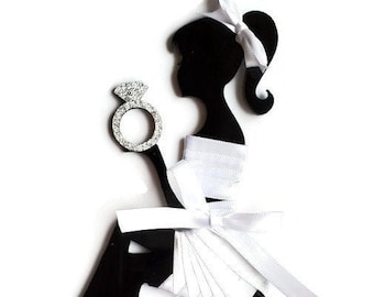 Bride Silhouette Cake Topper with Ring | Bridal Shower Engagement Cake Decor | Elegant Wedding Cake Topper