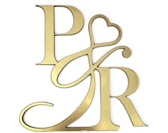 Initial cake topper, mr and mrs engagement cake topper, letter cake topper, wedding cake topper, gold cake topper,cake pick