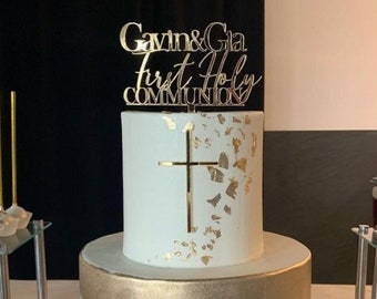 Gâteau de communion, décoration de gâteau de baptême, décoration de gâteau de baptême, décoration de gâteau personnalisée, décoration de gâteau en or, première communion