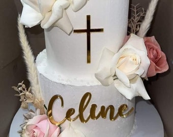 Personalized Name & Cross Cake Topper: Communion, Baptism, Christening