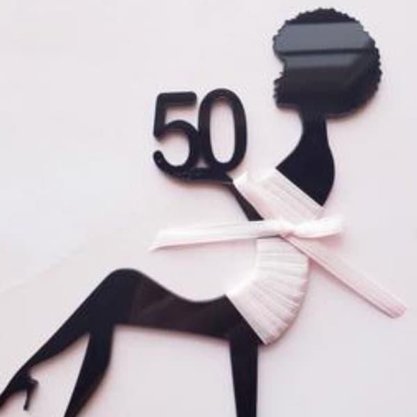 Sitting girl silhouette with afro hair, sitting cake girl silhouette, acrylic cake topper, black cake topper, glamour girl, girls birthday