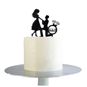 Engagement cake topper silhouette, engagement cake, man proposing on bended knee, ring cake topper, I do cake topper, wedding date topper