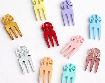 Personalized Initial Fruit Picks: Acrylic Mini Fork, Party Decor (Set of 12)