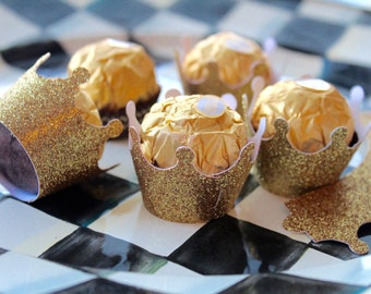 Gold Glitter Crown Party Favors: Chocolate Decoration