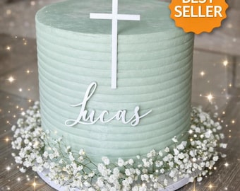Custom Name & Cross Cake Topper: Baptism, Christening, Communion