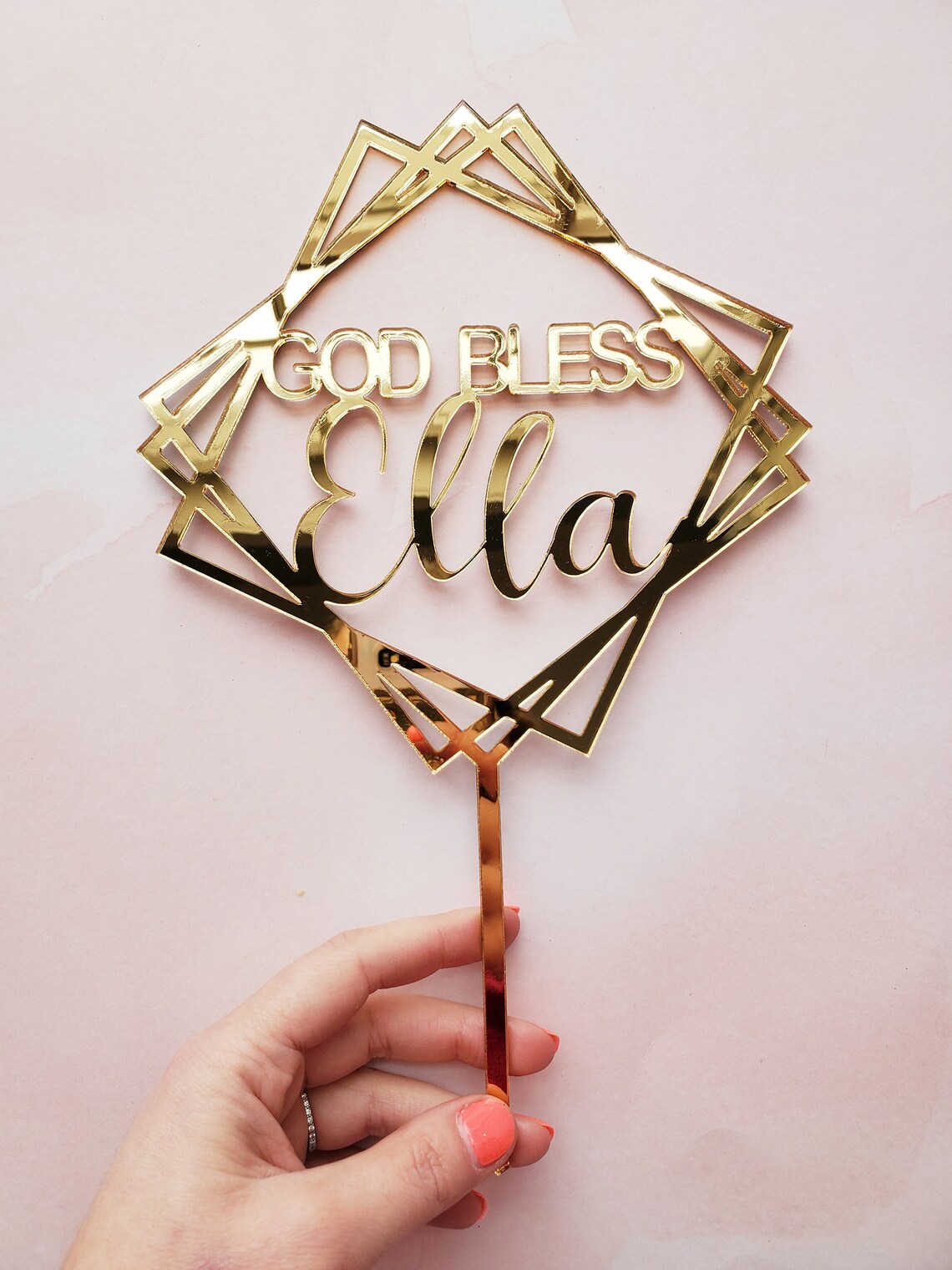 Custom Baptism Cake Topper Gold Mirror Cake Topper Etsy