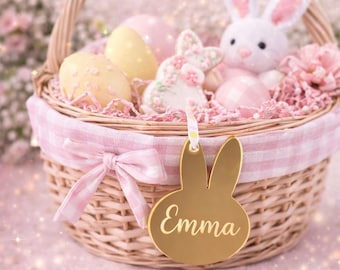 Personalized Mirror Acrylic Easter Bunny Head | Custom Name Bunny Decor | Kids Easter Basket Tag | Spring Easter Decor