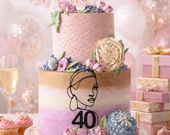 Birthday Cake Topper | Woman Face Cake Topper | Elegant Milestone Birthday Decor | Modern Birthday Cake Topper