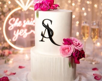 Custom Monogram Acrylic Cake Charm: Wedding, Engagement