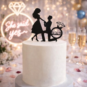 Custom Engagement Cake Topper: Proposal Silhouette with Date