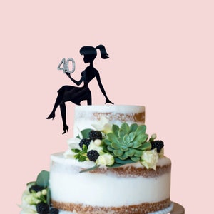 Sitting girl cake topper, girl silhouette, acrylic cake topper, black cake topper, glamour girl, girl birthday decor, silhouette topper