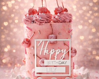 Personalized Square Cake Topper: Silver Mirror Acrylic Birthday Plaque