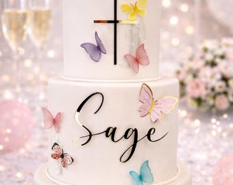 Personalized Baptism Cake Topper | Cross Cake Topper | Christening Communion Cake Decor | Custom Name Topper