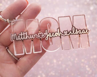Personlig MAMMA-nyckelring | Anpassat namnnyckelring i akryl till mamma | Mors dag-present från barn | Mammapresent