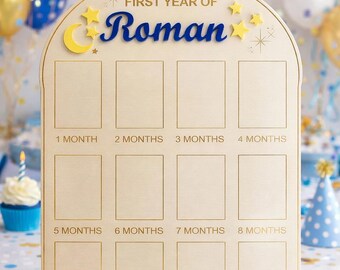 1歳の誕生日のマイルストーンボード | 赤ちゃんの月間フォトボード | 1歳の誕生日デコレーション | パーソナライズされた赤ちゃんの記念品サイン
