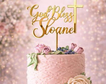 Personalized Baptism Cake Topper: God Bless, Christening, Communion