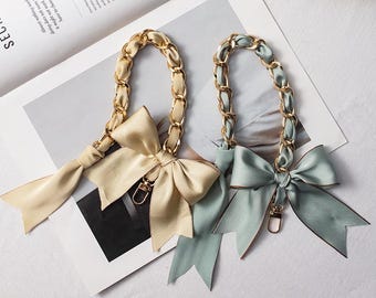 Gold Purse Chain Strap with Ribbon Bow | Luxury Handbag Replacement Strap | Elegant Bag Handle | Purse Accessory Gift