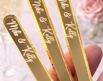 Engraved Gold Mirror Acrylic Cakesicle Sticks | Custom Standard Size | Cake Pop Sticks