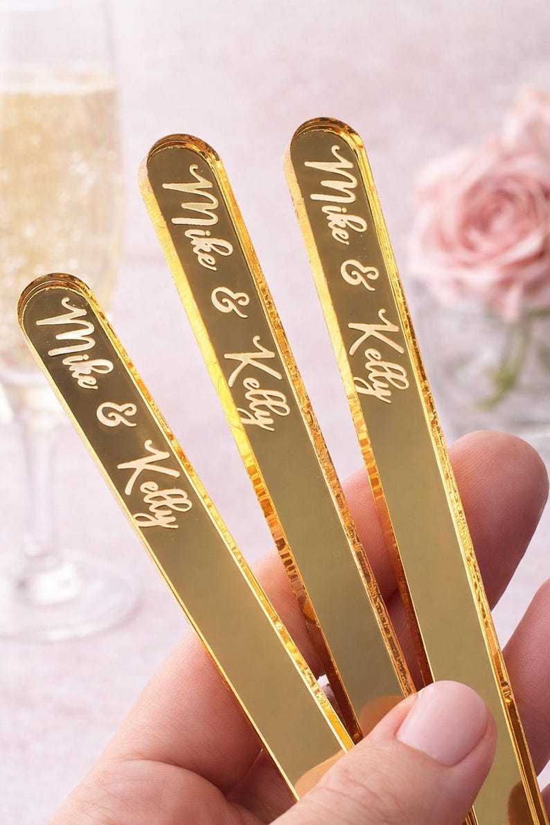 Engraved Gold Mirror Acrylic Cakesicle Sticks | Custom Standard Size | Cake Pop Sticks image 1
