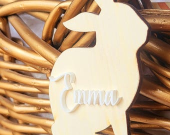 Custom Wooden Easter Tag: Acrylic Name, Personalized Basket Decor