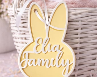 Personalized Easter Bunny Basket Tag | Custom Family Name Acrylic Tag | Easter Basket Decor