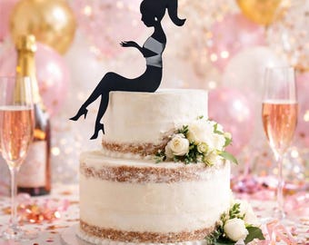 Bachelorette Cake Topper Silhouette Bride | Sitting Woman Cake Topper| Bridal Shower Party Decoration | Hen Party Cake Decor | Custom Topper