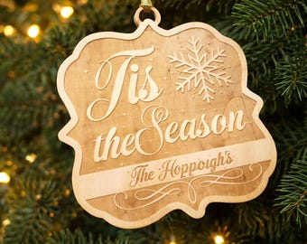 Personalized Wood Christmas Ornament, Engraved Holiday Decor