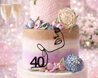 40th Birthday Cake Topper, Minimalist Face Cake Topper, Elegant Forty Birthday Decor, Modern Line Art Cake Topper
