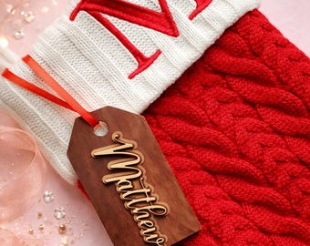 Personalized Christmas Stocking Tag: Baltic Birch Wood Stuffer Tag