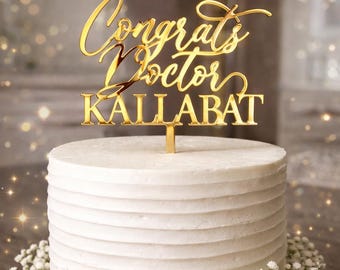 Personalized Gold Doctor Graduation Cake Topper