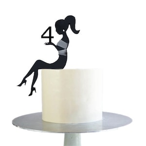 Sitting girl cake silhouette, girl silhouette, acrylic cake topper, black cake topper, glamour girl, girl birthday decor, silhouette topper