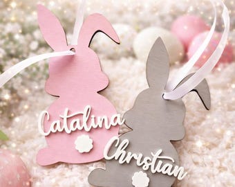 Personalized Easter Basket Tag: Hand-Painted Bunny Wood Tag