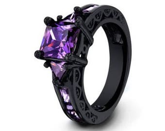 Gorgeous Purple Amethyst 14Kt Black Gold Filled Ring