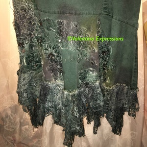 Semi-Formal Midi Stained Denim Skirt With Extravagant Appliqué