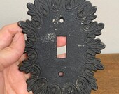 Vintage 1960s 60s Black Gold Decorative Metal Steel Cast Iron Brass Light Switch Lightswitch Switch Plate Switchplate Cover