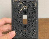 Vintage 1970s 70s Black Gold Cast Iron Brass Steel Metal Floral Decorative Light Switch Lightswitch Cover Switch Plate Switchplate