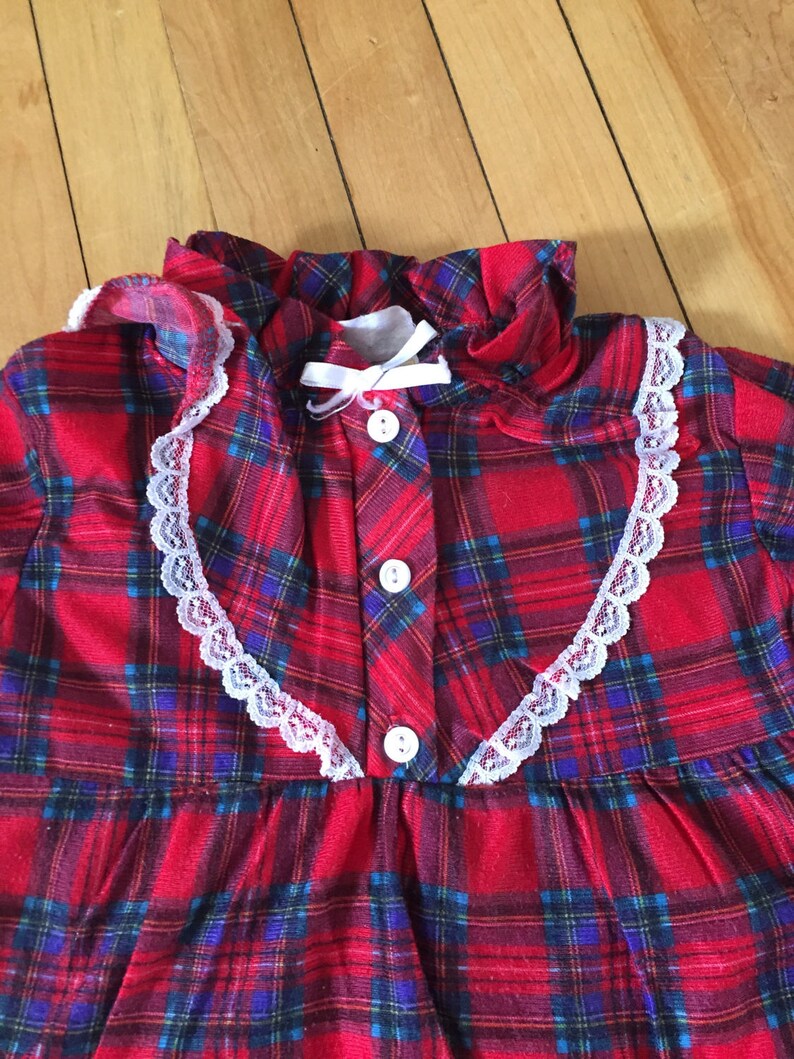 Size 3X Vintage 1990s Girls Red Lace Plaid Flannel Pajama Set