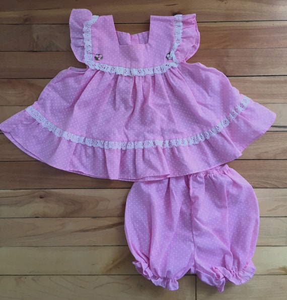 Vintage 1980s Baby Infant Girls Pink Polka Dot Ruffle Lace Two | Etsy