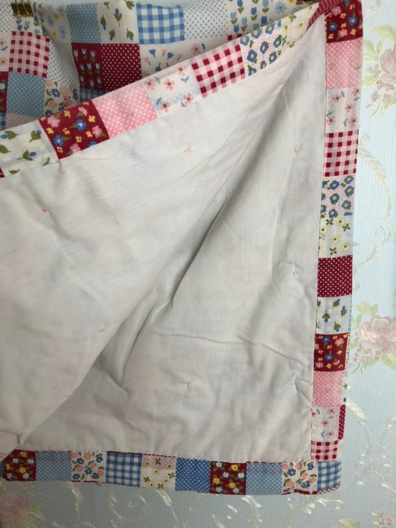 Baby Blankets Vintage 1980s 80s Pink Red Blue Calico Floral Gingham