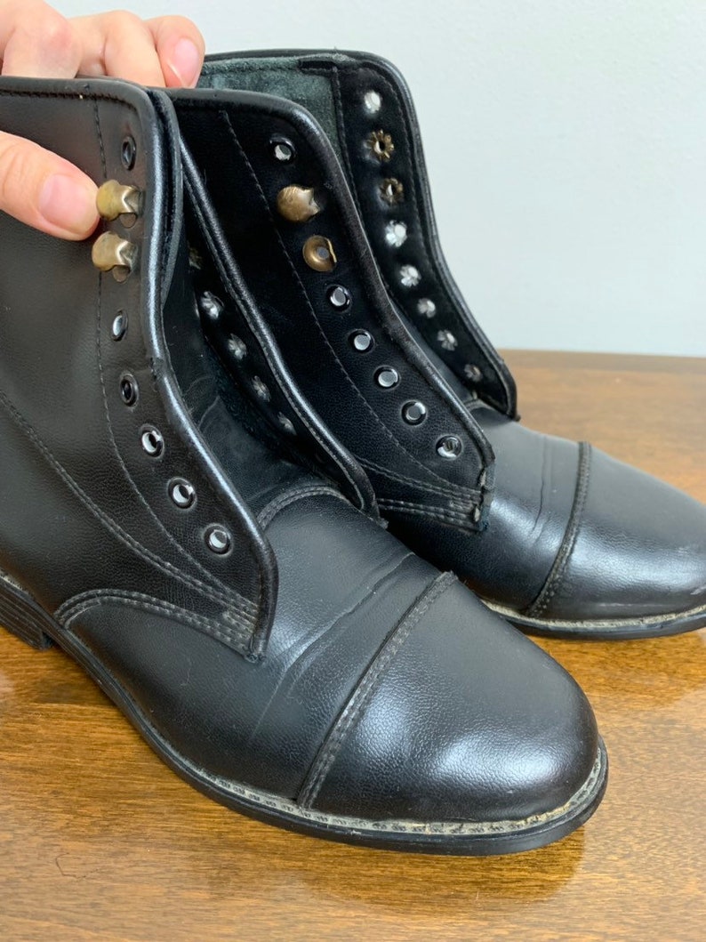 Vintage 1980s 80s Girls Black Leather Combat Boots Size 2 | Etsy