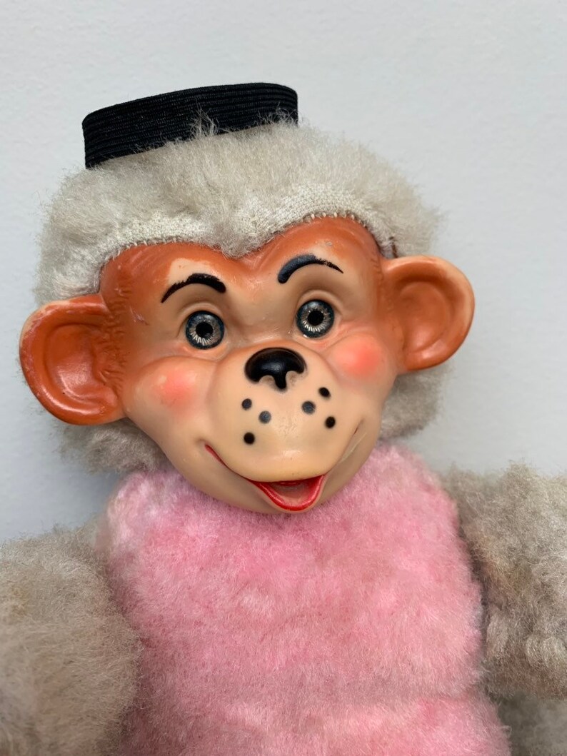 Vintage 1950s 50s Pink White Rubber Vinyl Stuffed Plush Monkey Etsy