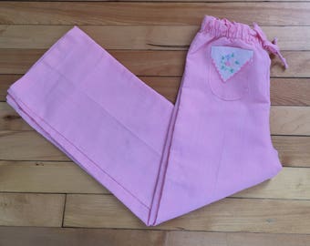 Vintage des années 1970 les filles rose rayé en coton fleuri brodé pantalon ! Taille 6 X