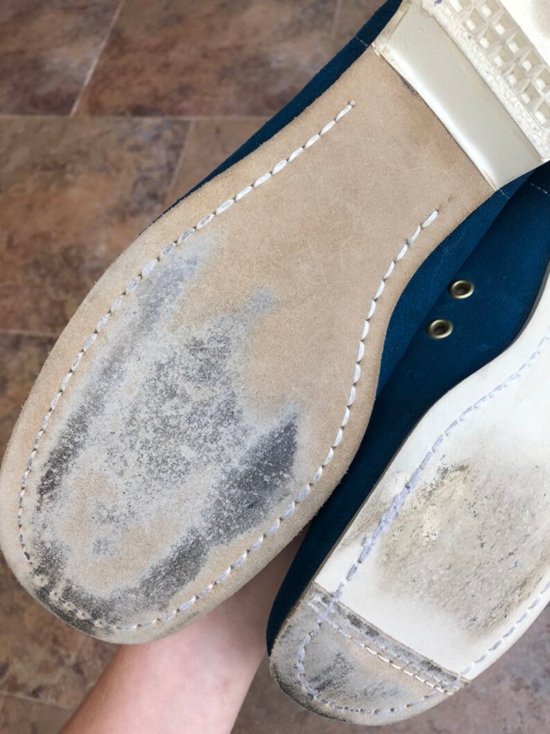 Vintage 1970s 70s Women/'s Blue White Polka Dot Suede Tie Up Shoes!